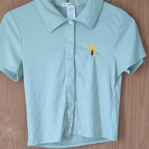 Mint Green Women Shirt with Mushroom Embroidery